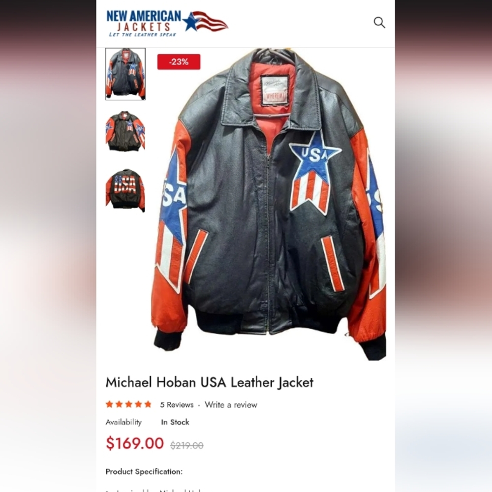 Michael Hoban USA Leather Jacket Size Large - Black & Red AS IS CONDITION